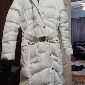 Winter coat Long White fur lined hood